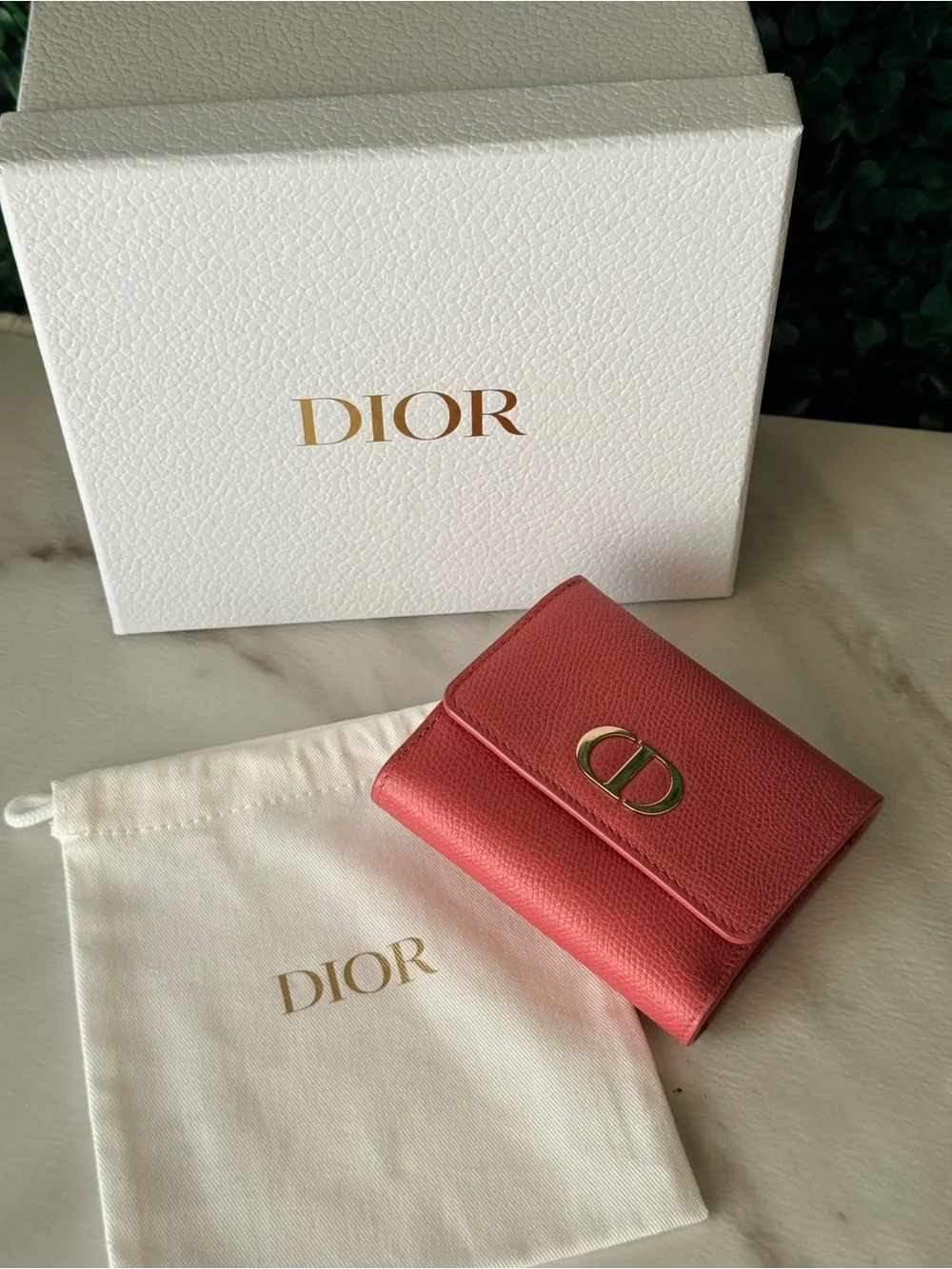 Dior Pink Compact Leather Wallet with CD Logo Authentic with COA